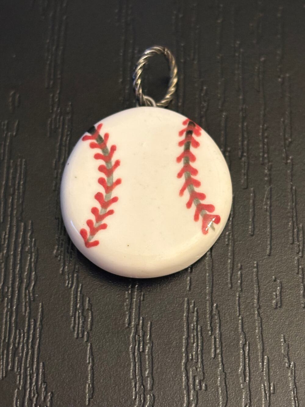 Baseball Charm Pendant, Hand Painted Sports Jewelry